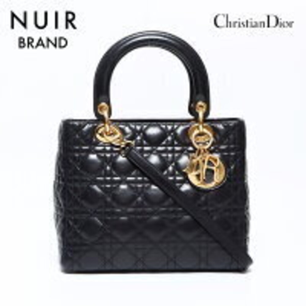 Christian Dior Lady Lambskin Shoulder Bag Black